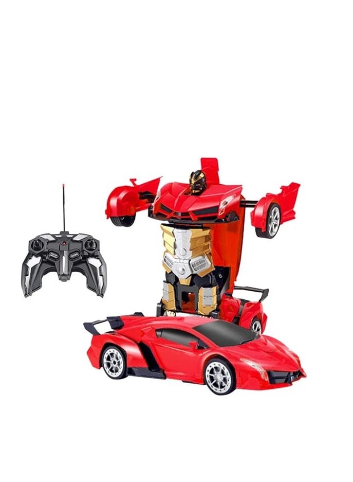 AROAQ Rambo Red Remote Control Car Transform Robot RC Car with 40MHz Version Remote And One Button Transforming 360 Degree Rotation Drifting Ideal Car Scale and Birthday Gift Toy  - Image 1