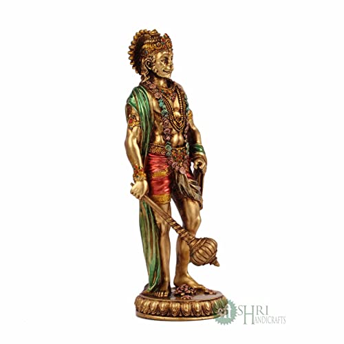 INDICAST Cold Cast Resin Hanuman Ji Showpiece Antique Decor Décor Standing Bajrangbali(10 Inches, Metal Finish) - Image 2