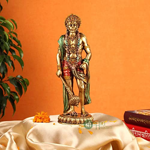 INDICAST Cold Cast Resin Hanuman Ji Showpiece Antique Decor Décor Standing Bajrangbali(10 Inches, Metal Finish) - Image 1