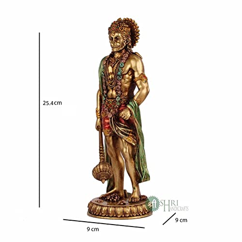INDICAST Cold Cast Resin Hanuman Ji Showpiece Antique Decor Décor Standing Bajrangbali(10 Inches, Metal Finish) - Image 3