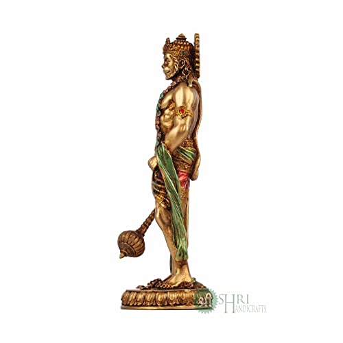 INDICAST Cold Cast Resin Hanuman Ji Showpiece Antique Decor Décor Standing Bajrangbali(10 Inches, Metal Finish) - Image 5