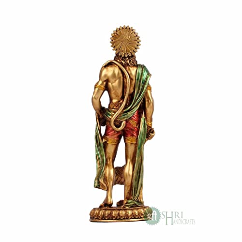 INDICAST Cold Cast Resin Hanuman Ji Showpiece Antique Decor Décor Standing Bajrangbali(10 Inches, Metal Finish) - Image 4