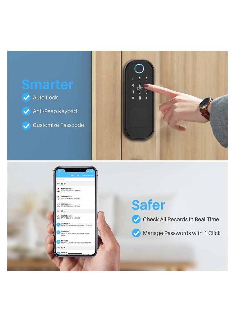 Smart Lock Work with Inner Door Lock Fingerprint Door Locks with Keypads Keyless Entry Deadbolt Front Door Lock Bluetooth App Control Touchscreen Keypad for Office Home Apartment