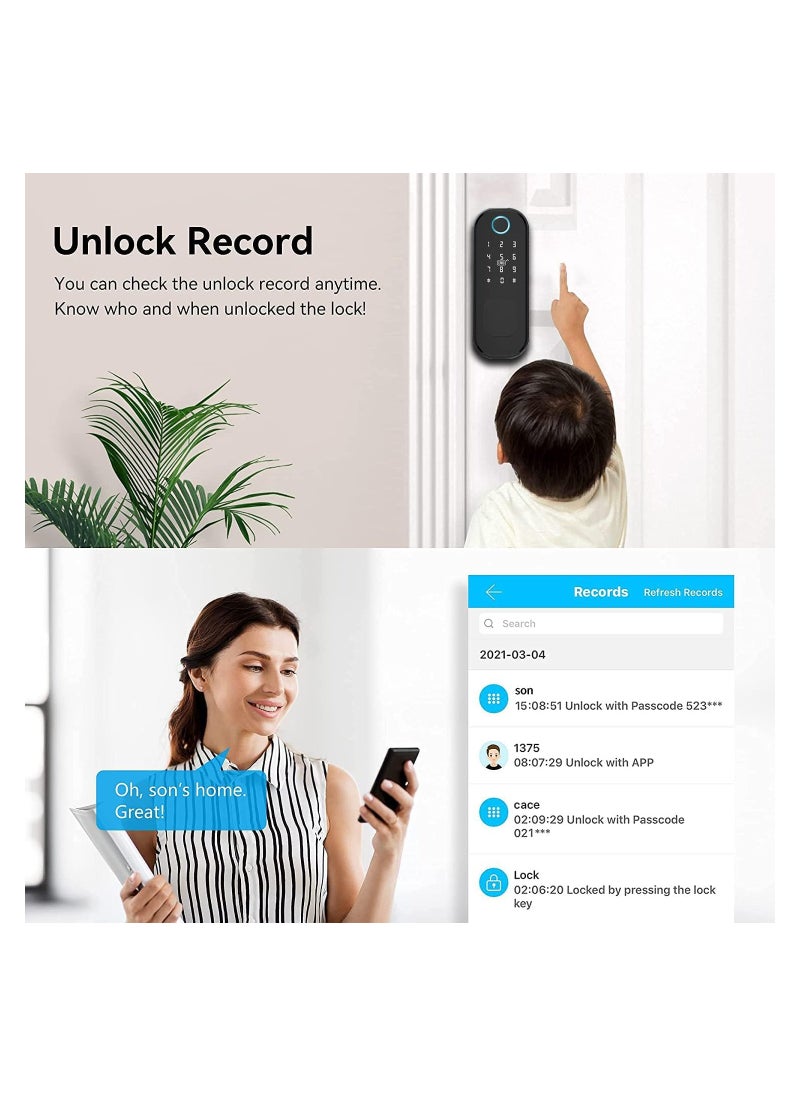 Smart Lock Work with Inner Door Lock Fingerprint Door Locks with Keypads Keyless Entry Deadbolt Front Door Lock Bluetooth App Control Touchscreen Keypad for Office Home Apartment