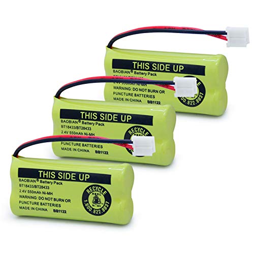 BAOBIAN BT18433 BT28433 Cordless Phone Battery Compatible with AT&T/Lucent BT-18433 BT-184342 BT-28433 BT-284342 BT-6010 BT-8000 BT-8001 BT-8300 Empire CPH-515D CPH515D 2.4V 550mAh Ni-MH(Pack of 3) - Image 1