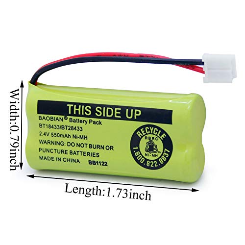 BAOBIAN BT18433 BT28433 Cordless Phone Battery Compatible with AT&T/Lucent BT-18433 BT-184342 BT-28433 BT-284342 BT-6010 BT-8000 BT-8001 BT-8300 Empire CPH-515D CPH515D 2.4V 550mAh Ni-MH(Pack of 3) - Image 2