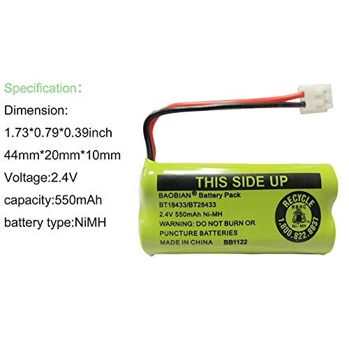 BAOBIAN BT18433 BT28433 Cordless Phone Battery Compatible with AT&T/Lucent BT-18433 BT-184342 BT-28433 BT-284342 BT-6010 BT-8000 BT-8001 BT-8300 Empire CPH-515D CPH515D 2.4V 550mAh Ni-MH(Pack of 3) - Image 3