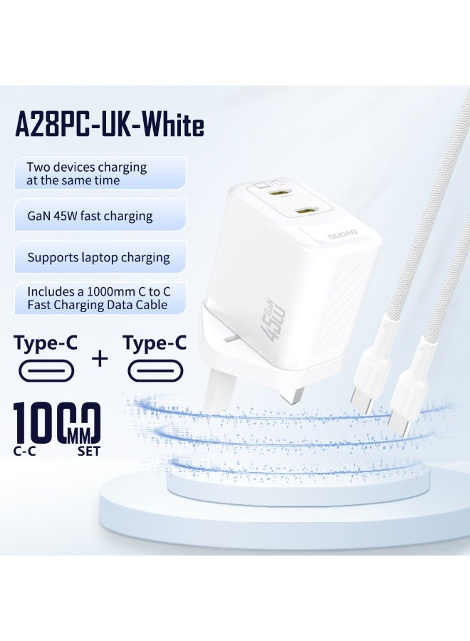 DUDAO A28PCUK-W PD45W USB-C+C CHARGER WITH TYPE C TO C CABLE - Image 3