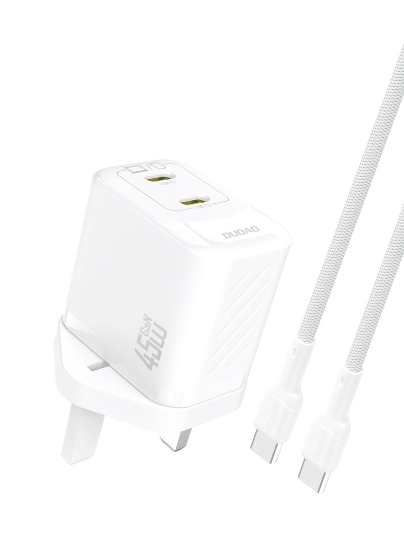 DUDAO A28PCUK-W PD45W USB-C+C CHARGER WITH TYPE C TO C CABLE - Image 1