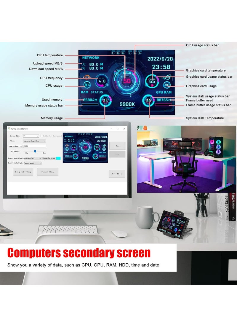 Generic 3.5 Inch IPS Display Screen USB Secondary Screen Computers CPU GPU RAM HDD Time Date Display Horizontal Vertical Screen Switch(C1420)  - Image 2
