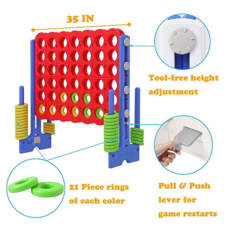 SDADI Jumbo 4 in a Row Game, 4-to-Score Giant Game Set with Adjustable Height (2.5-3.5 FT) for Kids & Adults, Indoor/Outdoor Connect Game with Quick-Release Slider, Perfect for Family and Party Games - Image 4