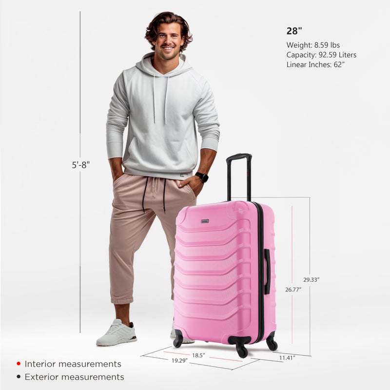 InUSA ENDURANCE Luggage with Spinner Wheels | Durable Lightweight Hardside Suitcase, Spacious Travel Bag with Handle and Trolley | 28-Inch Large Checked Luggage | Pink - Image 2