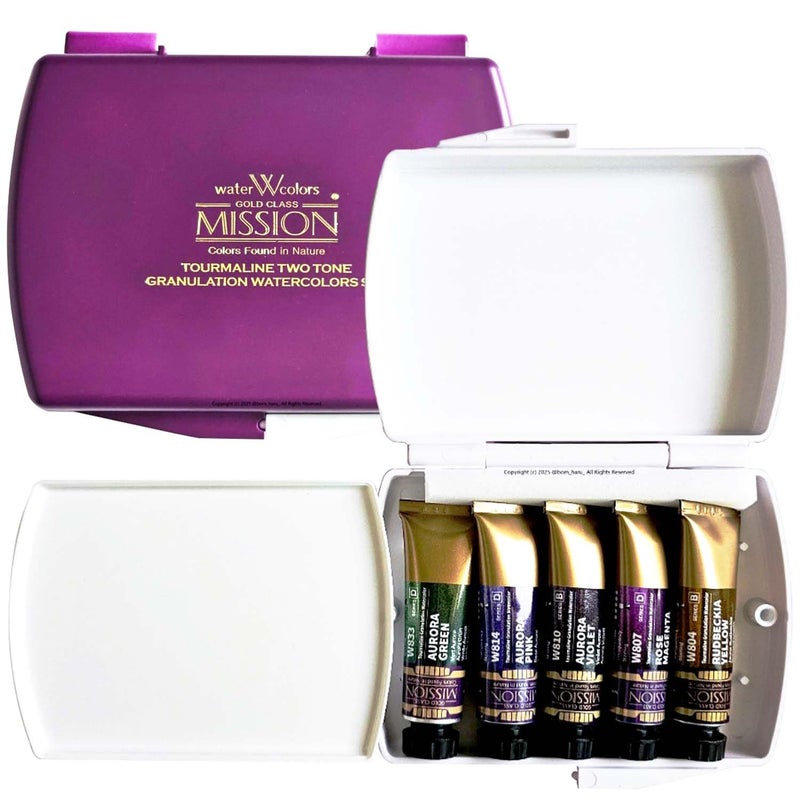 Mijello Mission Tourmaline TwoTone Granulation Water Color Paint Unique texture Color retention Good Pigmentation for dramatic effect Art work Craft_MGC0405S_5 Colors Spring Set - Image 2
