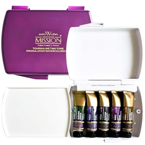 Mijello Mission Tourmaline TwoTone Granulation Water Color Paint Unique texture Color retention Good Pigmentation for dramatic effect Art work Craft_MGC0405S_5 Colors Spring Set - Image 1