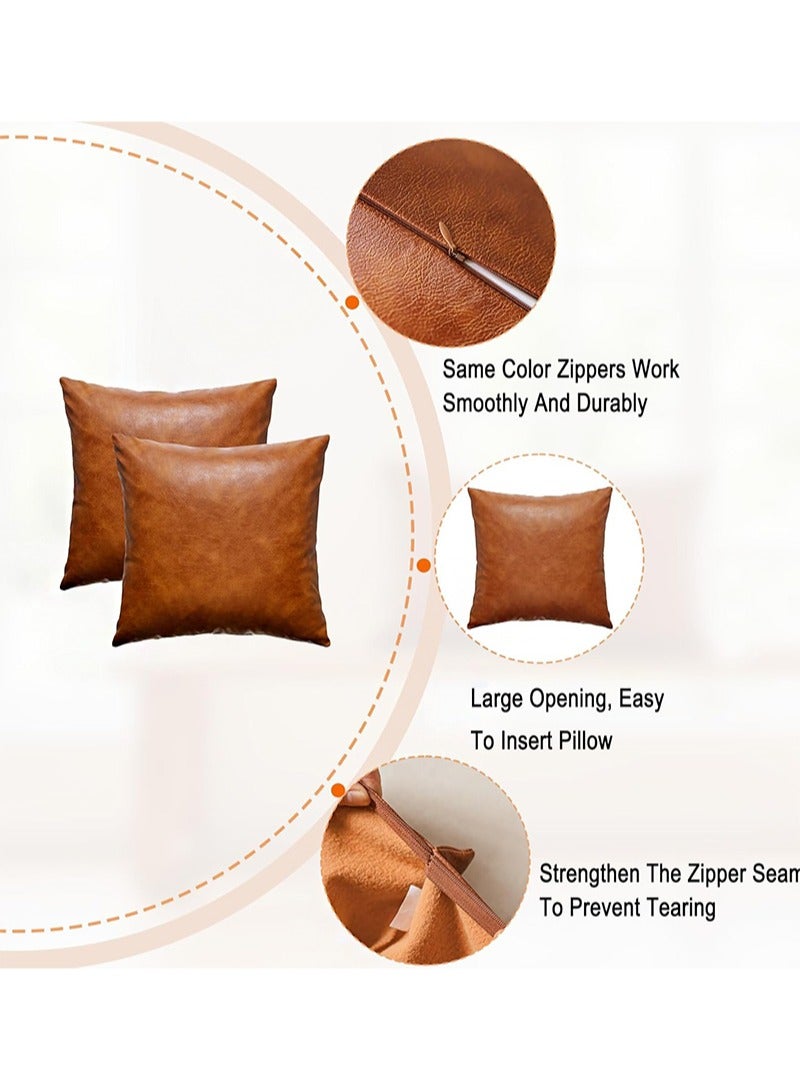 Aikanbo 45*45cm Pu Faux Leather Throw Pillow Covers，Thick Cognac Brown Modern Solid Decorative Square Bedroom Living Room Cushion Cases for Couch Bed Sofa（Brown，Excluding Pillow Core） - Image 3