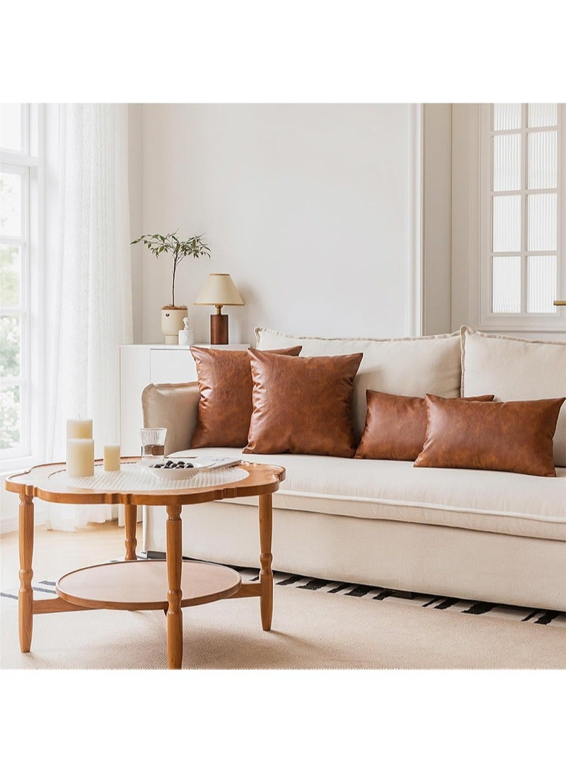 Aikanbo 45*45cm Pu Faux Leather Throw Pillow Covers，Thick Cognac Brown Modern Solid Decorative Square Bedroom Living Room Cushion Cases for Couch Bed Sofa（Brown，Excluding Pillow Core） - Image 5