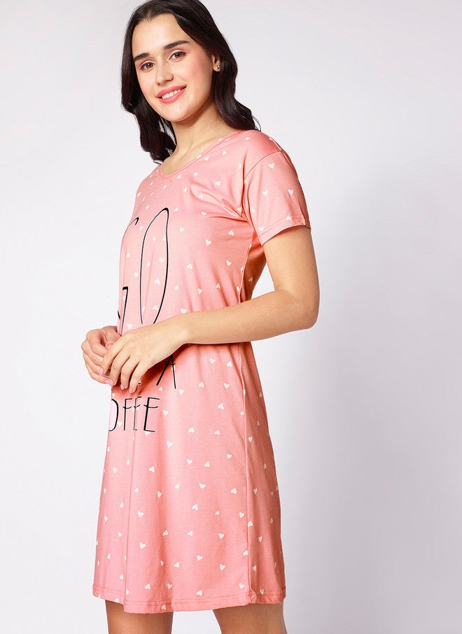 beebelle Peach-Coloured Graphic Printed T-shirt Nightdress - Image 4