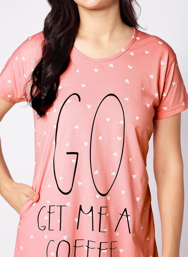 beebelle Peach-Coloured Graphic Printed T-shirt Nightdress - Image 3