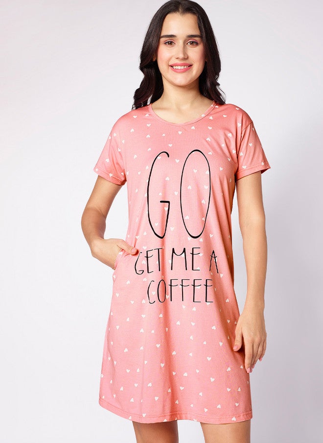 beebelle Peach-Coloured Graphic Printed T-shirt Nightdress - Image 2