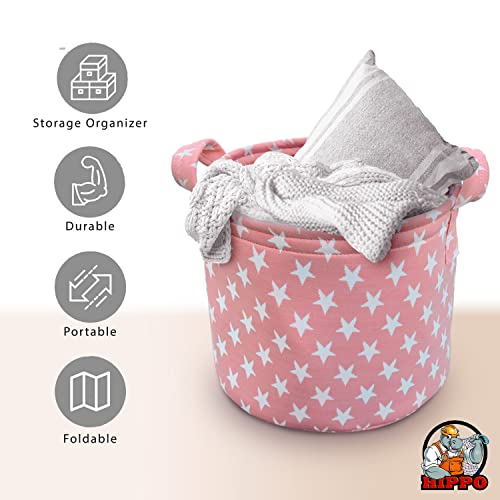 HIPPO Designer Non-woven Polyester Cute Baby Toy Bin for Smart Mothers Unbreakable Toy Storage Basket For Babies Laundry Basket Cloth Storage Bin (Pink-Star, Pack of 1 pc) - Image 3
