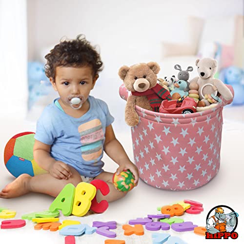HIPPO Designer Non-woven Polyester Cute Baby Toy Bin for Smart Mothers Unbreakable Toy Storage Basket For Babies Laundry Basket Cloth Storage Bin (Pink-Star, Pack of 1 pc) - Image 5