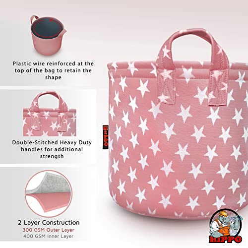 HIPPO Designer Non-woven Polyester Cute Baby Toy Bin for Smart Mothers Unbreakable Toy Storage Basket For Babies Laundry Basket Cloth Storage Bin (Pink-Star, Pack of 1 pc) - Image 4