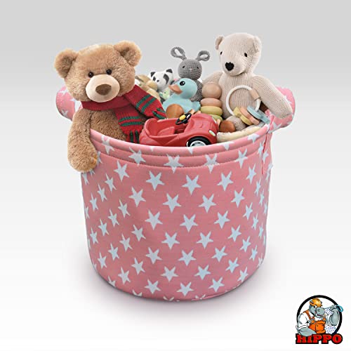 HIPPO Designer Non-woven Polyester Cute Baby Toy Bin for Smart Mothers Unbreakable Toy Storage Basket For Babies Laundry Basket Cloth Storage Bin (Pink-Star, Pack of 1 pc) - Image 2