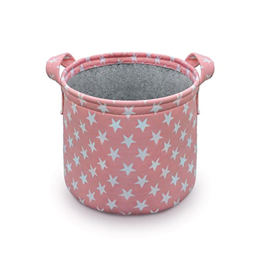 HIPPO Designer Non-woven Polyester Cute Baby Toy Bin for Smart Mothers Unbreakable Toy Storage Basket For Babies Laundry Basket Cloth Storage Bin (Pink-Star, Pack of 1 pc) - Image 1