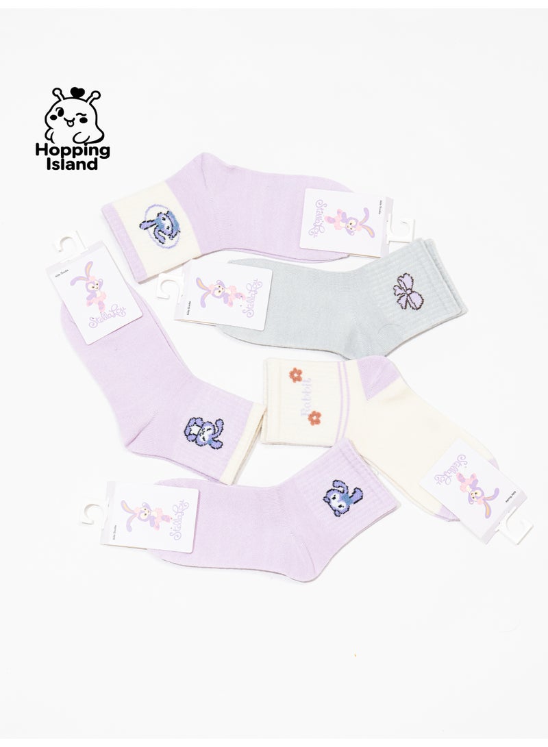 Hopping Island Kids Socks 5Pairs Children Boy Girl Purple Bunny Pattern Size S [HI] - Image 3