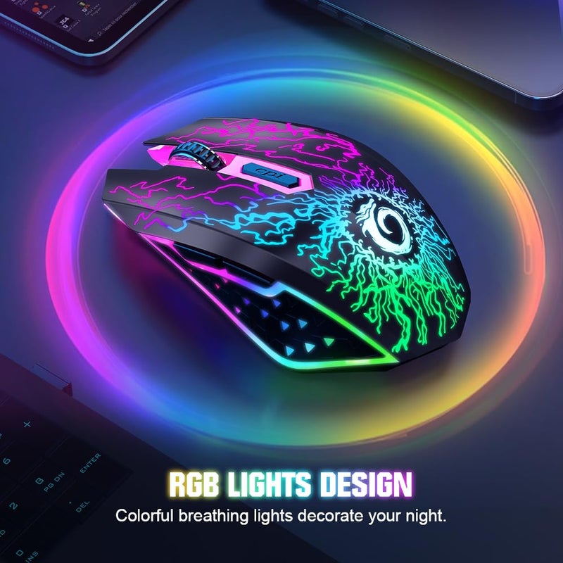 VersionTECH . Wireless Gaming Mouse, Rechargeable Computer Mouse Mice with Colorful LED Lights, Silent Click, 2.4G USB Nano Receiver, 3 Level DPI for PC Gamer Laptop Desktop Chromebook Mac-Black - Image 4