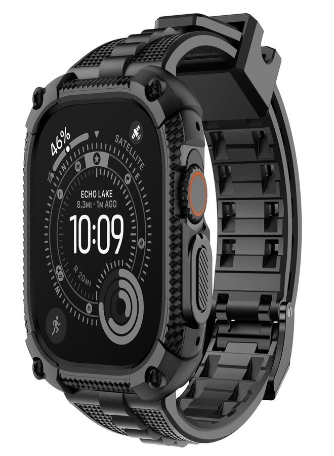 Fullmosa حزام فولموسا متوافق مع ساعة آبل 49 مم ألترا 3/2/1، حزام ساعة آبل المتين مع غلاف مضاد للصدمات بمعيار عسكري وواقي شاشة للرجال والنساء، أسود - Image 1