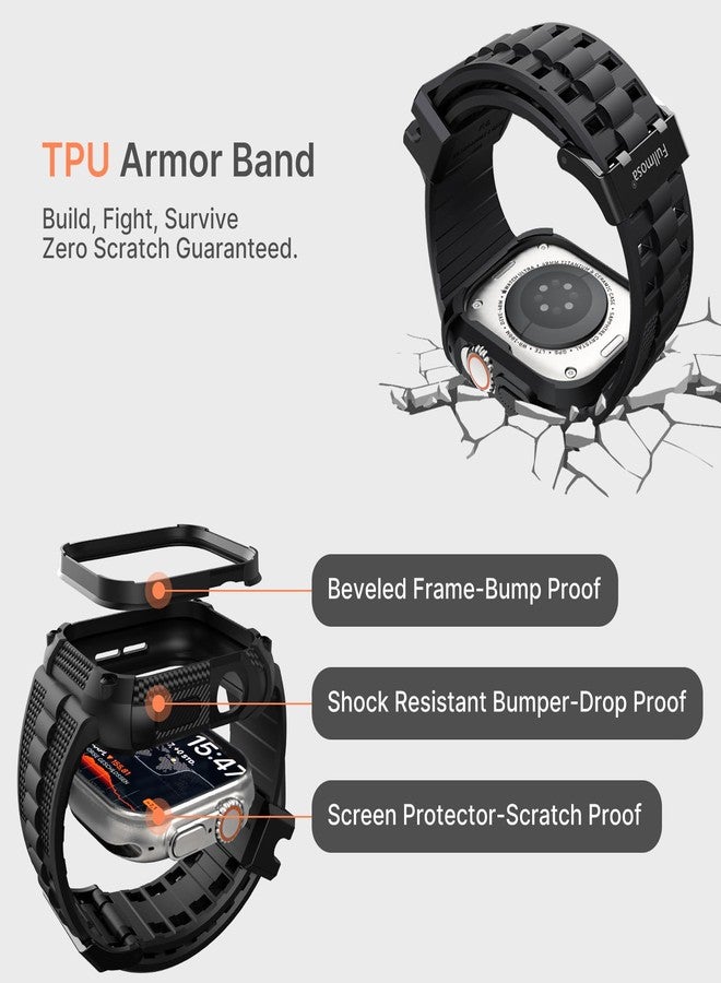 Fullmosa حزام فولموسا متوافق مع ساعة آبل 49 مم ألترا 3/2/1، حزام ساعة آبل المتين مع غلاف مضاد للصدمات بمعيار عسكري وواقي شاشة للرجال والنساء، أسود - Image 2
