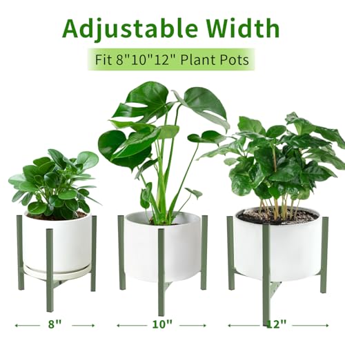 Airpark Aripark Plant Stand Indoor Adjustable, Metal Modern Small Plant Stands, Heavy Duty Stable Plant Pot Flower Holder Indoor Outdoor Corner, Fit 8 9 10 11 12 inch Pots, Green (Pot & Plant Not Included) - Image 2