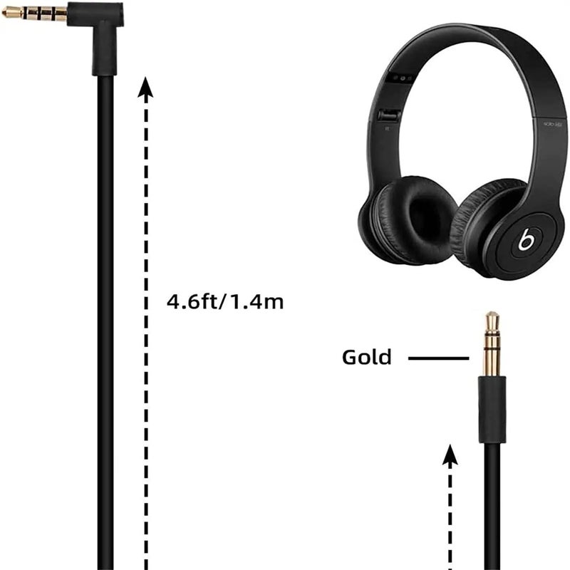 WGHWQ 3.5mm Replacement Audio Cable for Beats Headphones - Compatible with Solo Pro/Studio/Executive/Mixr, Detox & Pill - in-Line Mic & Volume Control (Black) - Image 5