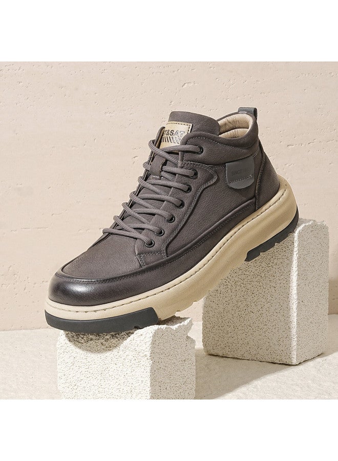 St&Sat Saay Men's Thick-soled Comfortable Retro Versatile Shock-absorbing Height-increasing Durable Lightweight Casual Shoes Dark Gray Size 41 - Image 1