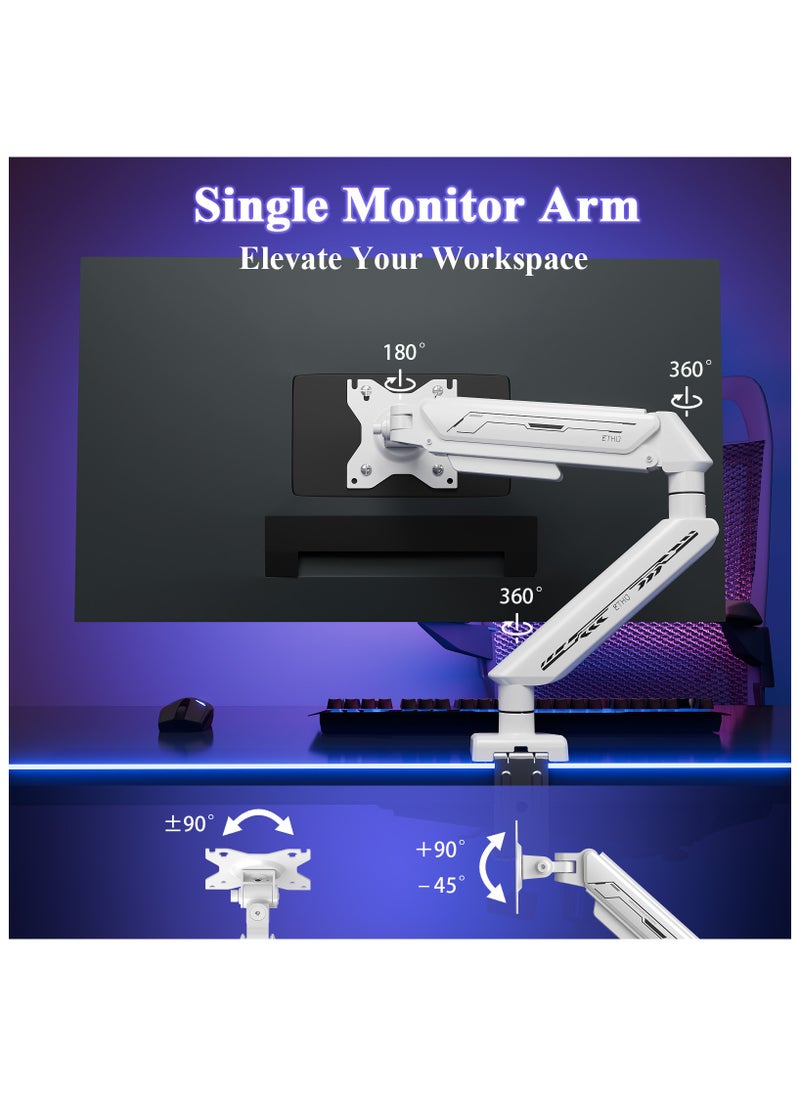ETHU ETHU Single Monitor Arm, Adjustable Gas Spring Monitor Stand for 13-32 inch Monitor up to 9kg, Full Motion Computer Monitor Mount, LED/LCD Display Arm with VESA Pattern 75x75/100x100 Single Arm White  - Image 3