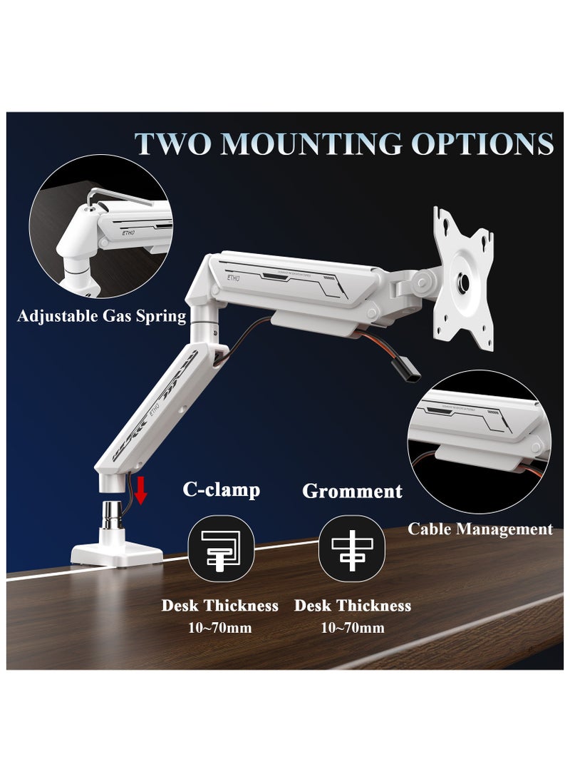 ETHU ETHU Single Monitor Arm, Adjustable Gas Spring Monitor Stand for 13-32 inch Monitor up to 9kg, Full Motion Computer Monitor Mount, LED/LCD Display Arm with VESA Pattern 75x75/100x100 Single Arm White  - Image 4