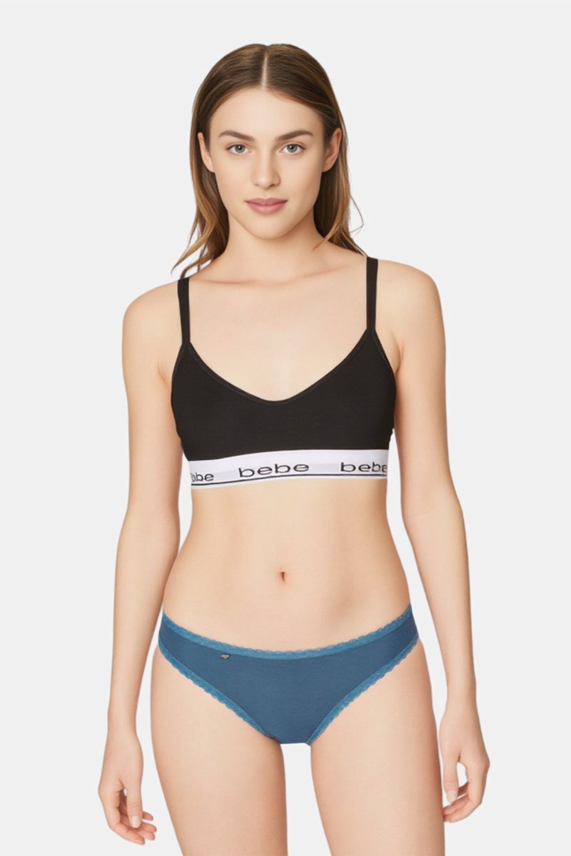 bebe Women Brand Logo Padded Bralette, Black - Image 1