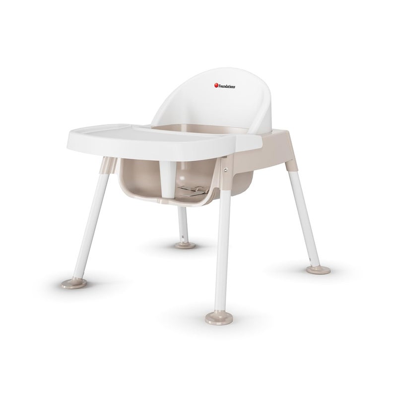 Foundations Secure Sitter 9 Feeding Chair Stable No Tip Feet 3Point Adjustable Harness Removable Tray Easy to Clean Smooth Plastic WhiteTan - Image 1