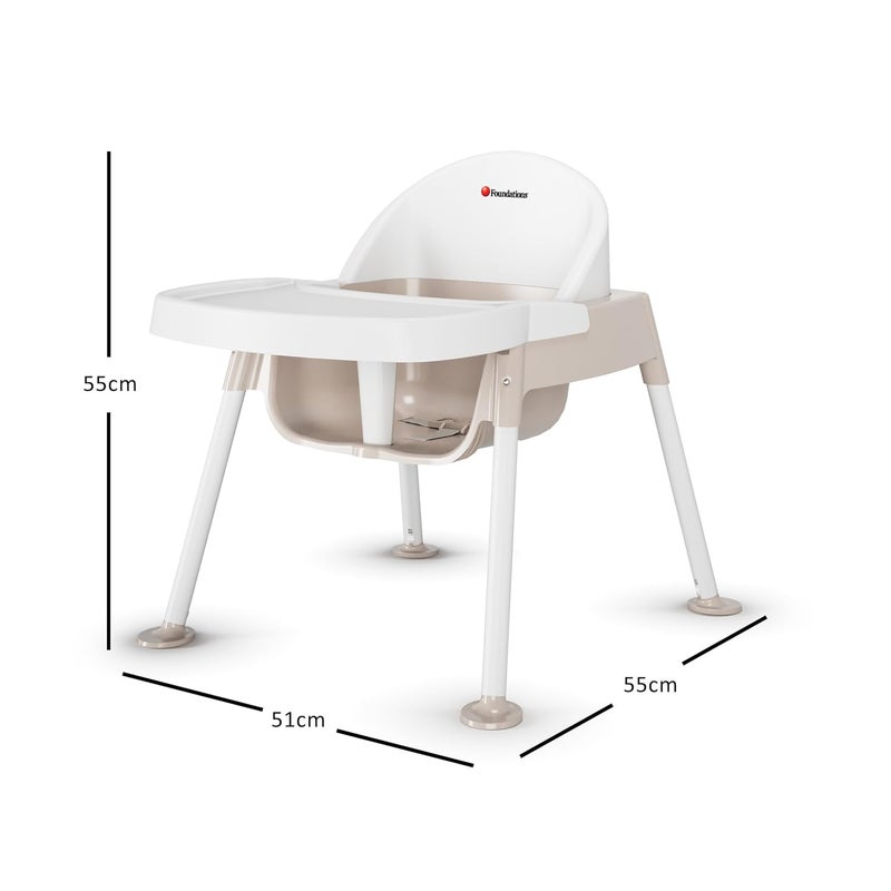 Foundations Secure Sitter 9 Feeding Chair Stable No Tip Feet 3Point Adjustable Harness Removable Tray Easy to Clean Smooth Plastic WhiteTan - Image 3