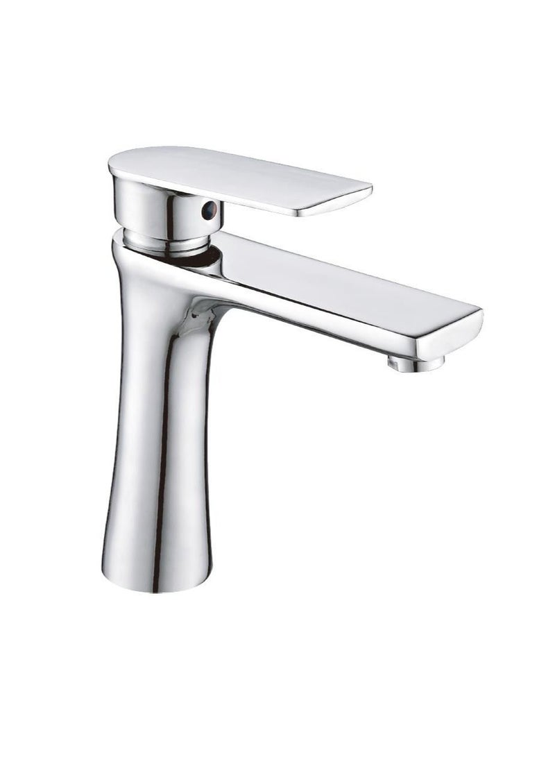 Hot and cold bathroom sink mixer made of zinc alloy anti rust  chrome color  with 60 cm water hoses - Image 1