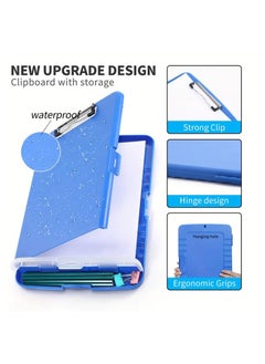 Generic Clipboard With Storage, A4 Clipboard Folder With Pen Holder, Waterproof Document Case, Ideal For Office And School, Blue  - Image 2