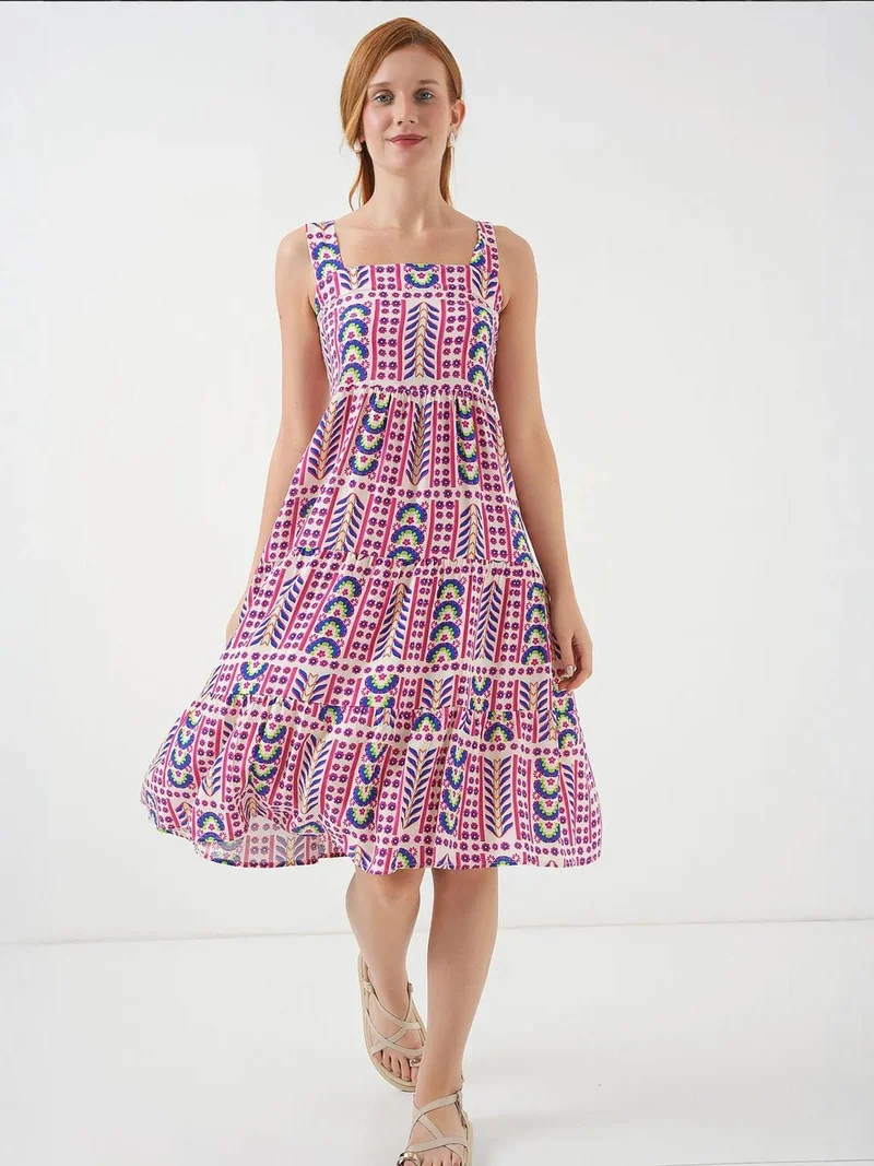 BIG DART BDART Patterned Midi Dress with Square Collar