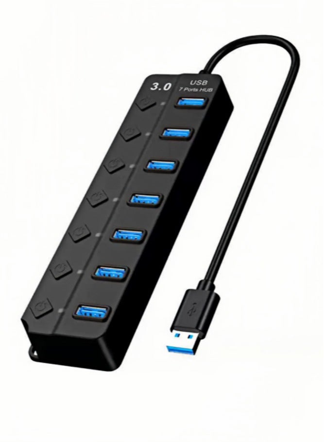 7-Port USB 3.0 Hub with Individual Power Switches and Lights, High-Speed Data Hub Splitter Portable USB Extension Hub for PC Laptop and More (No Power Adapter) - Image 1