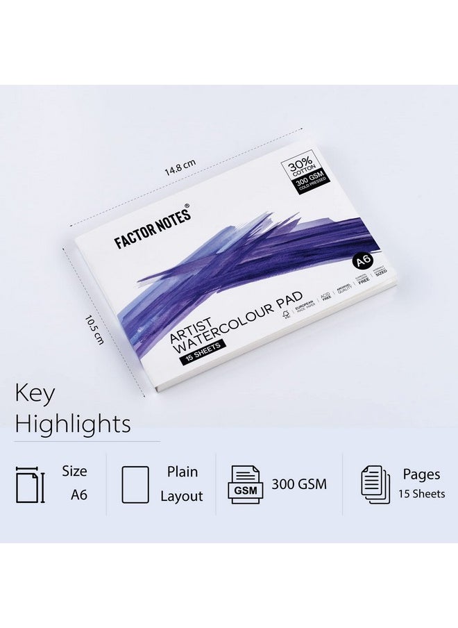 FACTOR NOTES Factor Notes Artist Watercolour Pad: 30% Cotton, 300 GSM, Cold Pressed, Acid-Free Tearable Paper (A6) Acrylic, Oil  - Image 2