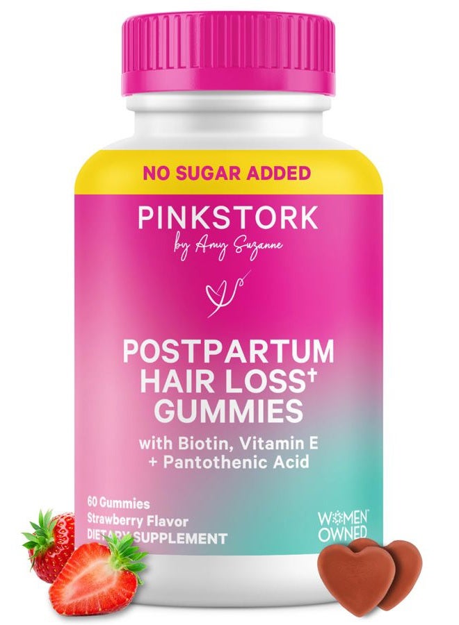 Pink Stork جواهر الشعر بعد الولادة - البيوتين مع فيتامين E، حمض البانتوثينيك، B6 و B12 لشعر وبشرة وأظافر جميلة وقوية - أساسيات ما بعد الولادة للأمهات الجدد - 60 حبة جيلاتينية - Image 1