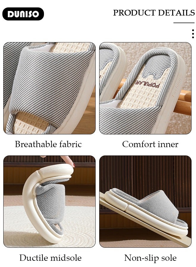 DUNISO نعال منزلية من الإسفنج الذكي، نعال منزلية لغرفة النوم بنعل سميك، نعال ناعمة غير قابلة للانزلاق للرجال والنساء، نعال حمام مفتوحة الأصابع، صنادل منزلية للاستخدام الداخلي والخارجي - Image 2