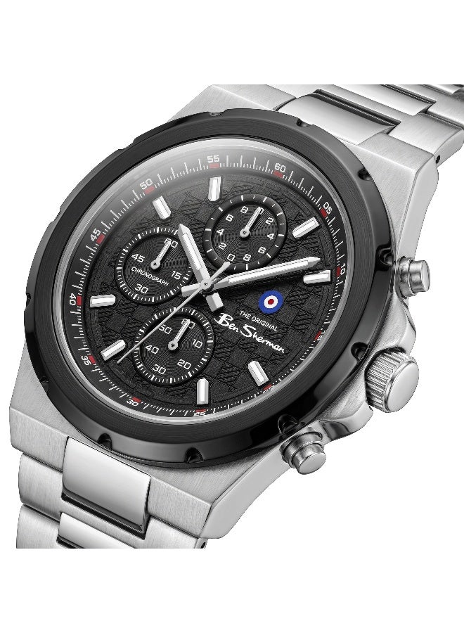 Ben Sherman Manchester  Black Dial Stainless Steel Bracelet Chronograph Watch for Men, 43mm - Image 2