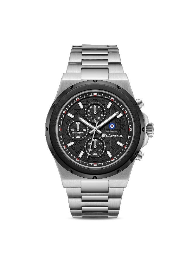 Ben Sherman Manchester  Black Dial Stainless Steel Bracelet Chronograph Watch for Men, 43mm - Image 1