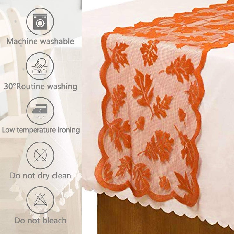 Camlinbo Fall Table Runner Thanksgiving Fall Decorations for Home 13 x 72 Inch Maples Leaves Table Runner Autumn Harvest Orange Lace Runners Thanksgiving Decorations for Tables Kitchen Dining Party (Brown) - Image 4